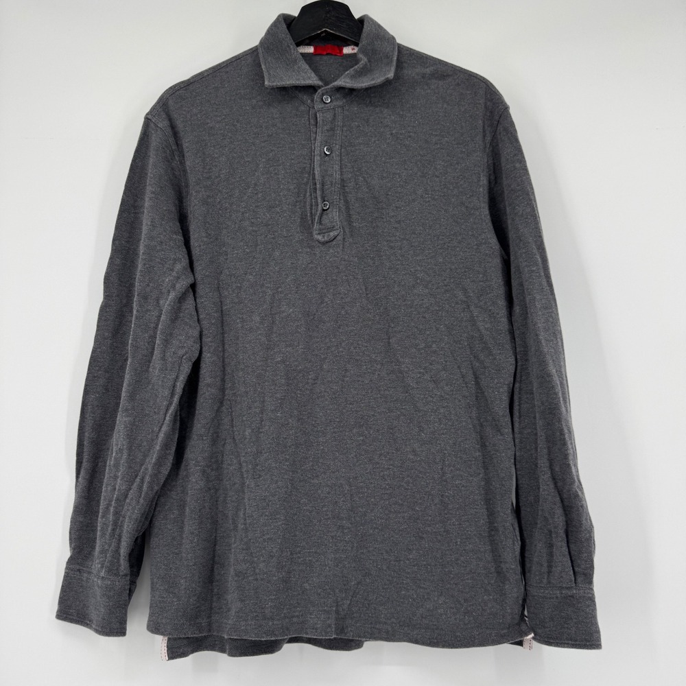 ISAIA Napoli Mens Long Sleeve Polo Shirt Gray Cotton Made in Italy Size XL READ